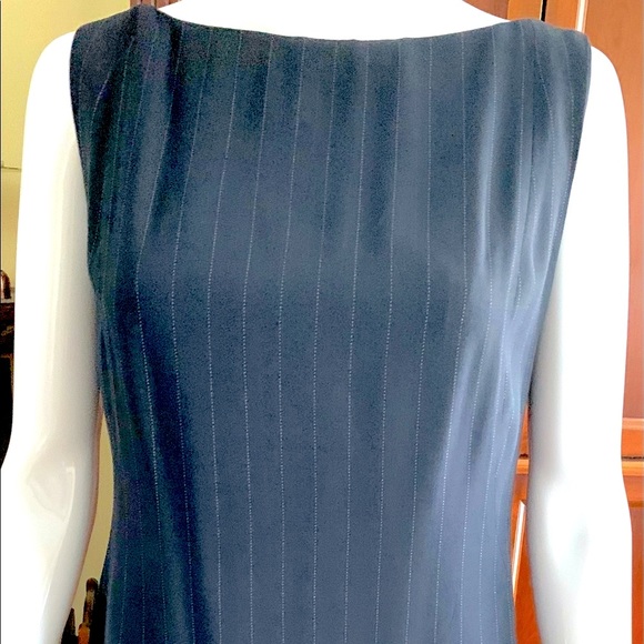 Anne Klein Navy blue striped wool pencil dress at knee & jacket 2 Pc suit US 12 - Picture 9 of 13
